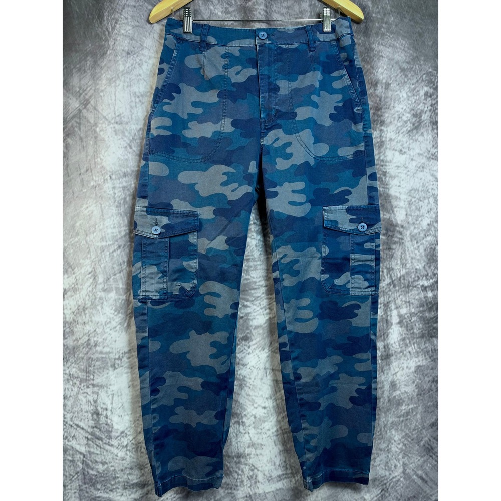 Sundance Cargo Pants Women 6 Blue Camouflage Utility Tapered Stretch Cotton Camo